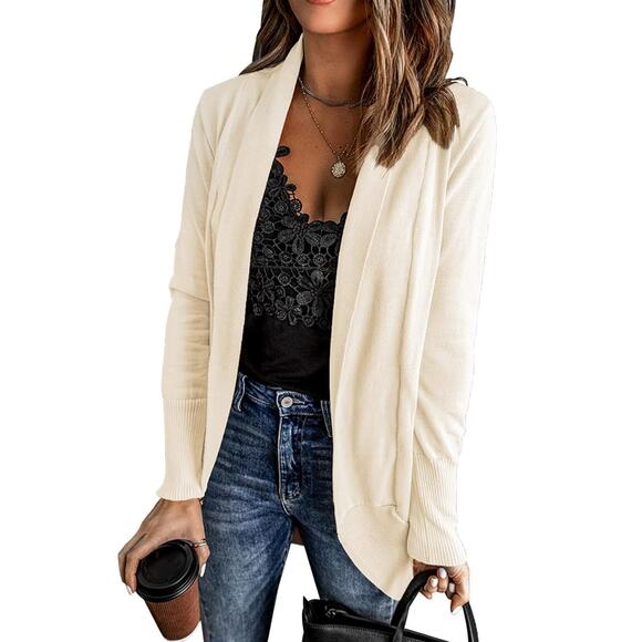 Ribbed Hem Cardigan Sweaters Pockets Long Sleeve Knit Open Front - Picture 3 of 4